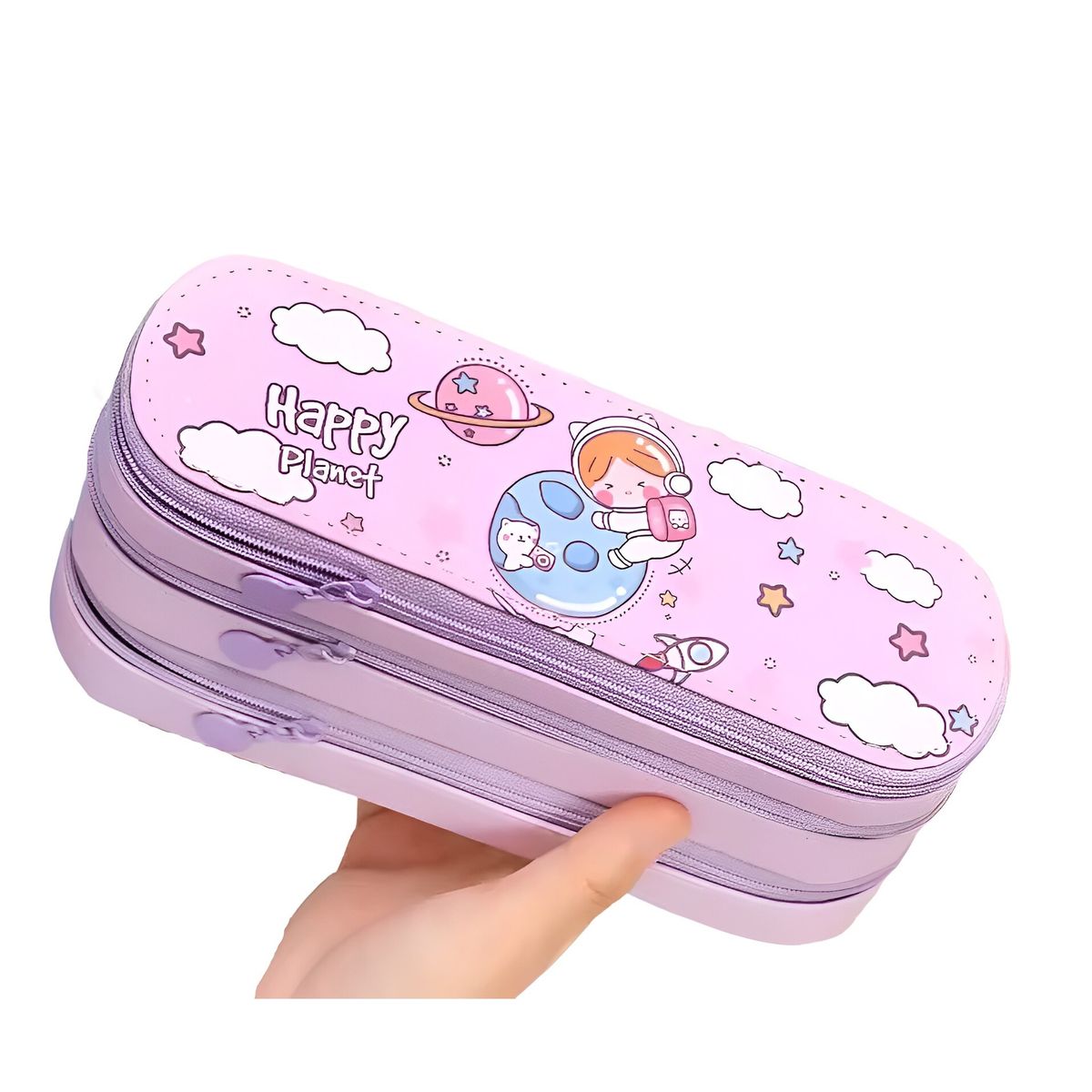 GENERICO - Cartuchera Kawaii de 3 Niveles Espaciosa Morada