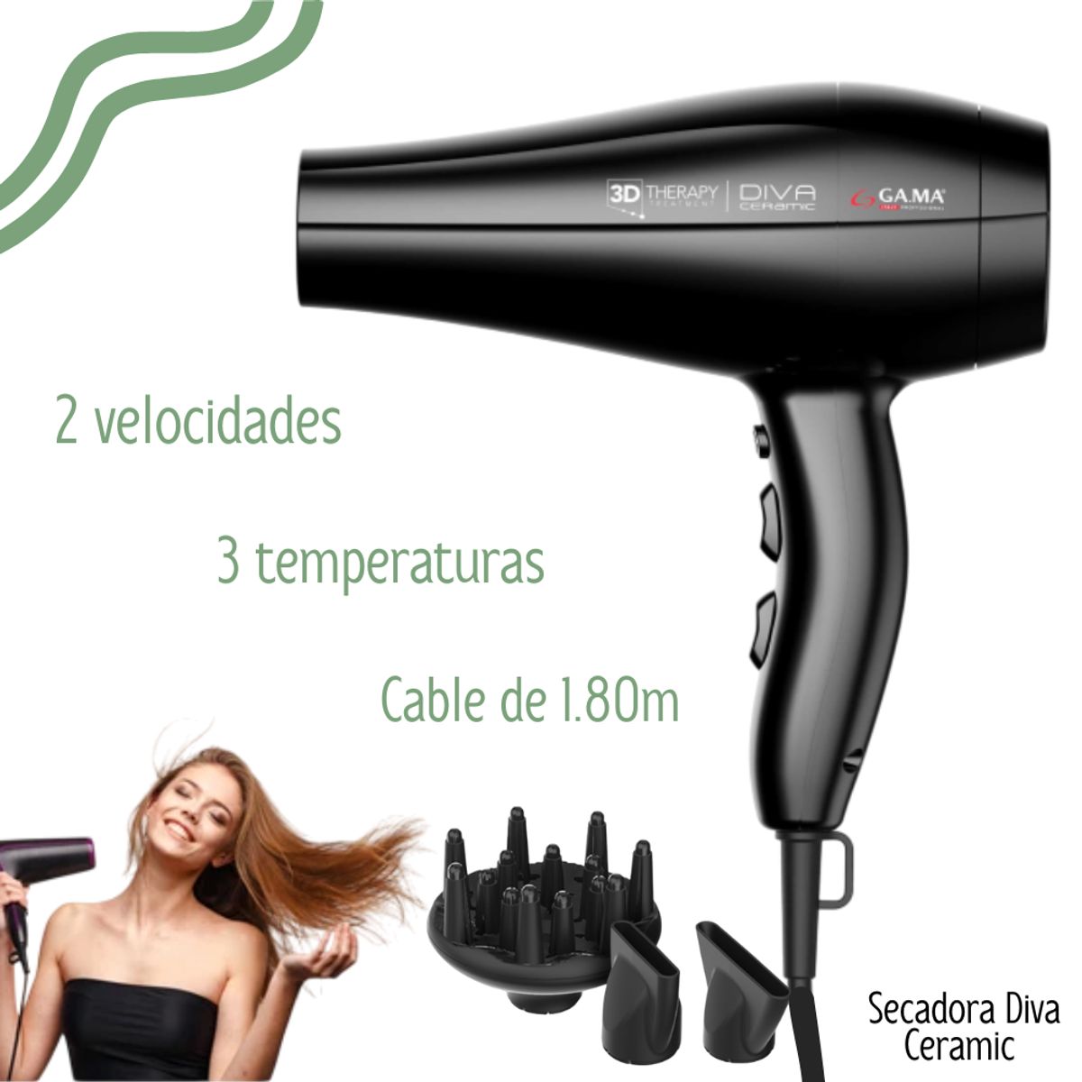 GAMA - Combo GAMA Secadora Diva Ceramic + Plancha Xwide Avocado