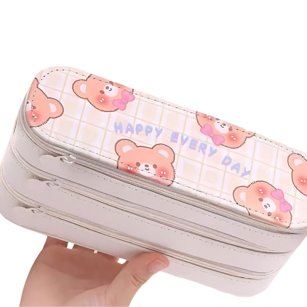 GENERICO - Cartuchera Kawaii de 3 Niveles Espaciosa Crema