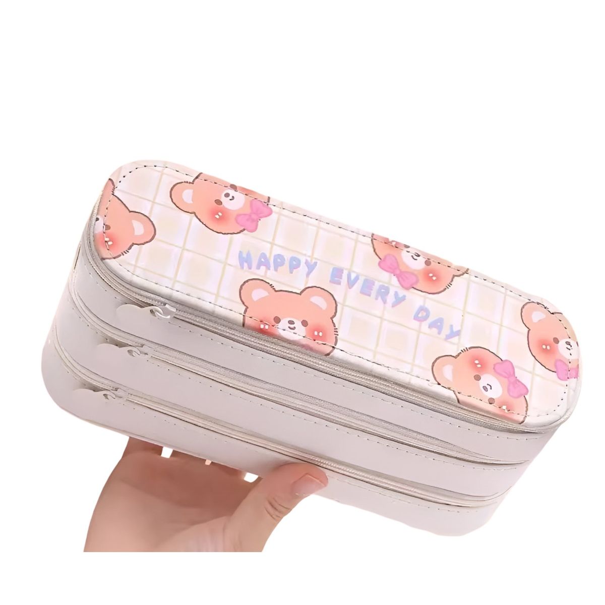 GENERICO - Cartuchera Kawaii de 3 Niveles Espaciosa Crema