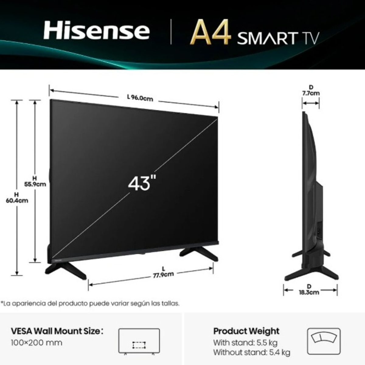 HISENSE - Televisor Hisense Led 43 Smart Full HD VIDAA 43A4NV 2025