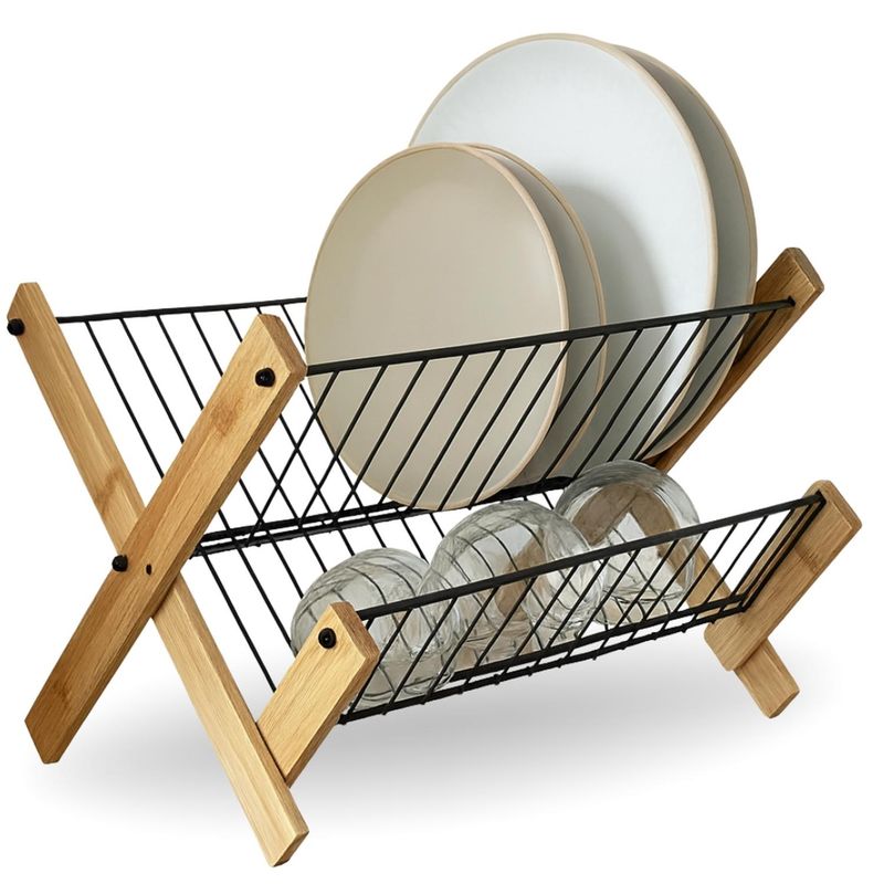MINARI - Escurridor Estante Organizador de Platos Plegable Madera 10E