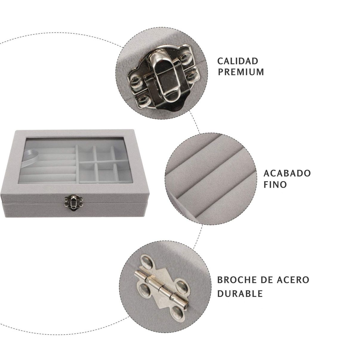 GENERICO - Joyero Organizador Con Tapa y Broche - Gris