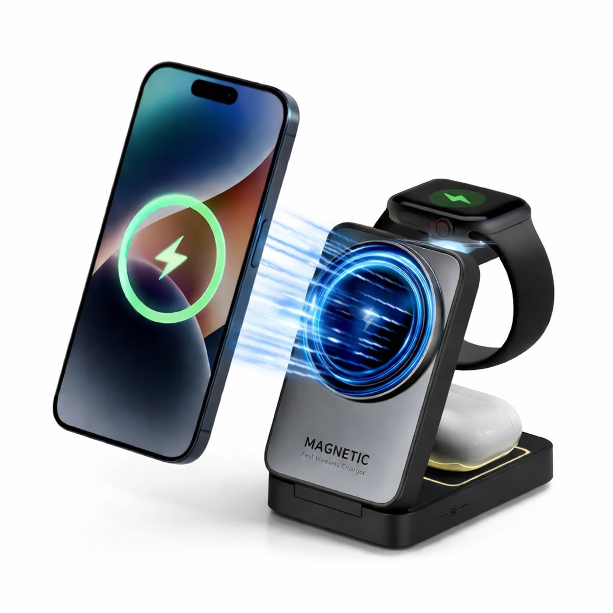 GENERICO - Cargador inalámbrico 3 en 1 de 15 W plegable con magsafe para iphone airpods y applewatch