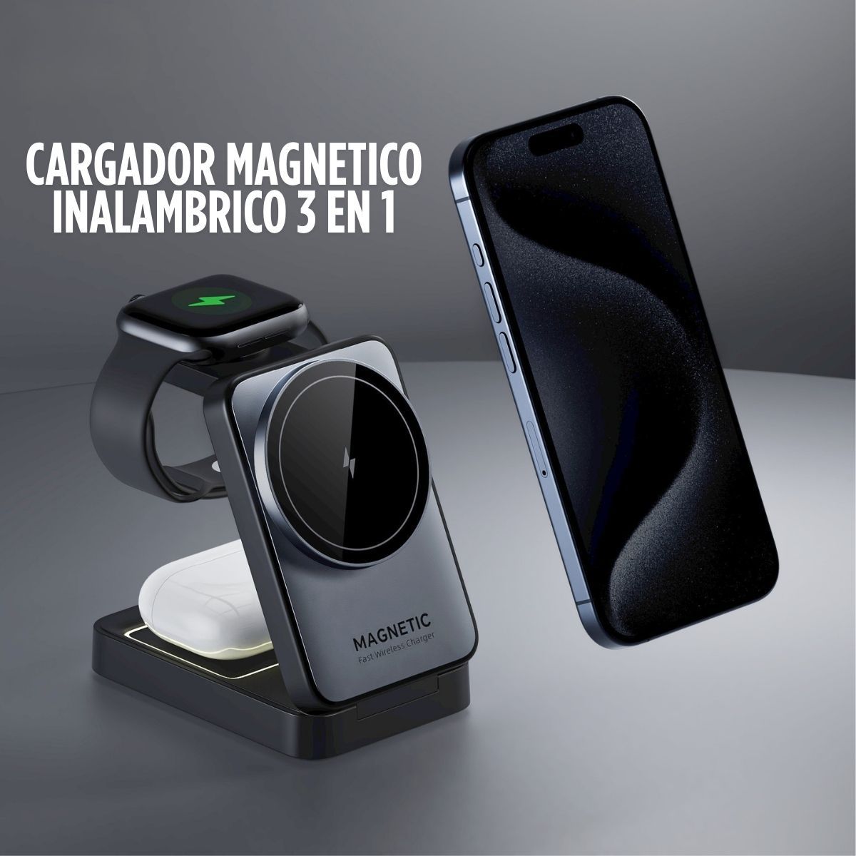 GENERICO - Cargador inalámbrico 3 en 1 de 15 W plegable con magsafe para iphone airpods y applewatch