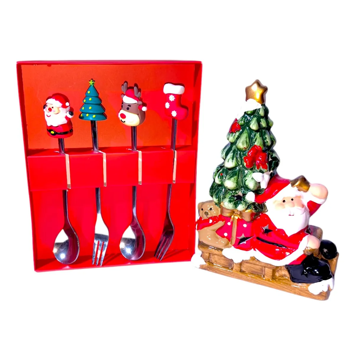 GENERICO - Cubiertos navideño x 4 pcs. y adorno navideño con luz