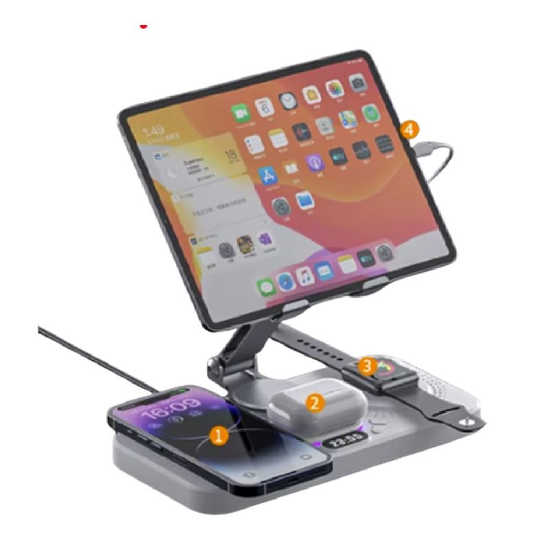 GENERICO - Cargador inalámbrico multiple 6 en 1 con base giratoria tablet negro