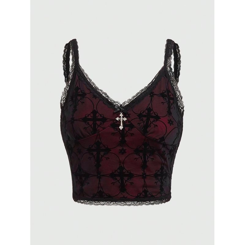 GENERICO - TOP LOLITAS GOTICA CON ENCAJE NEGRA