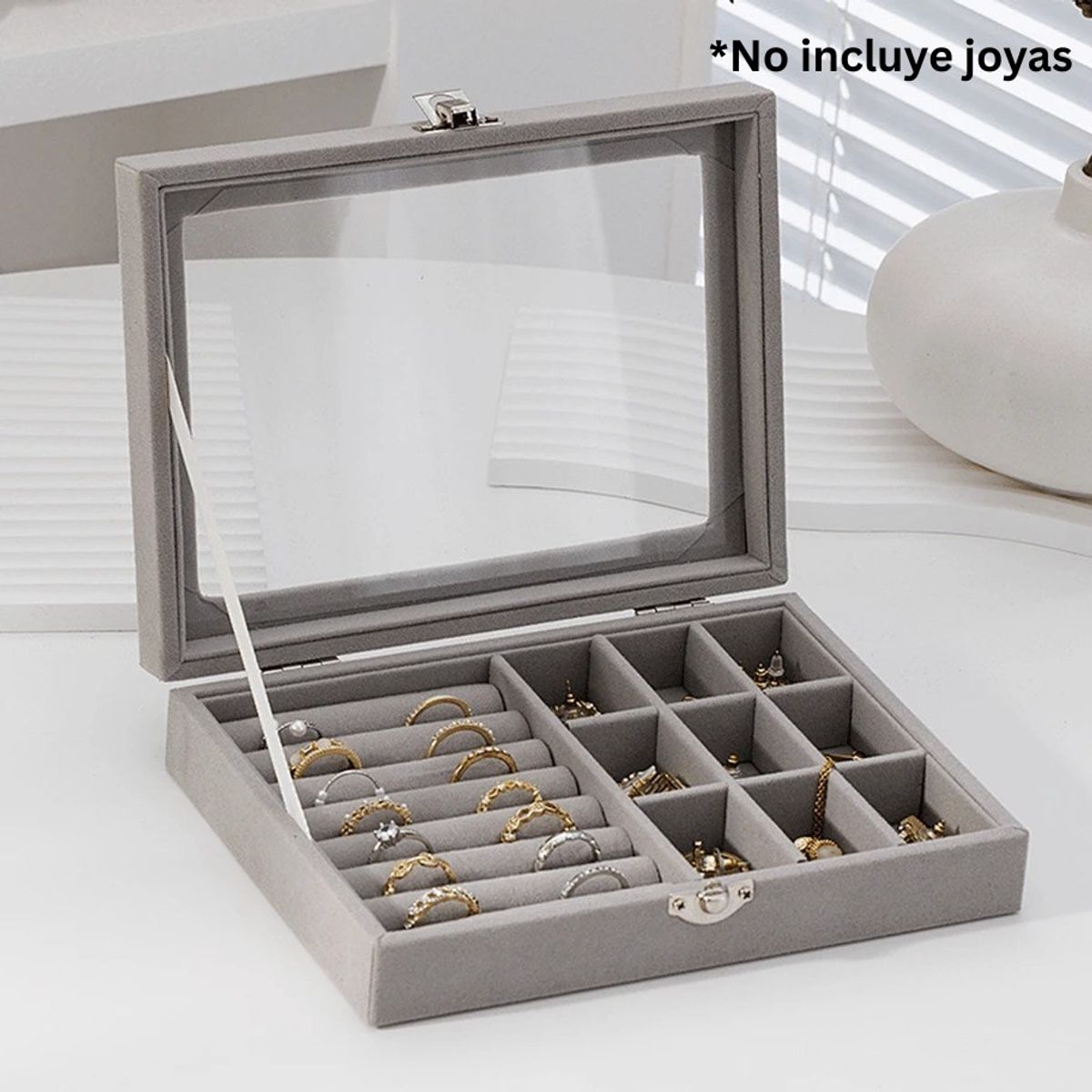 GENERICO - Joyero Multifuncional Premium Con Tapa y Broche - Color Gris