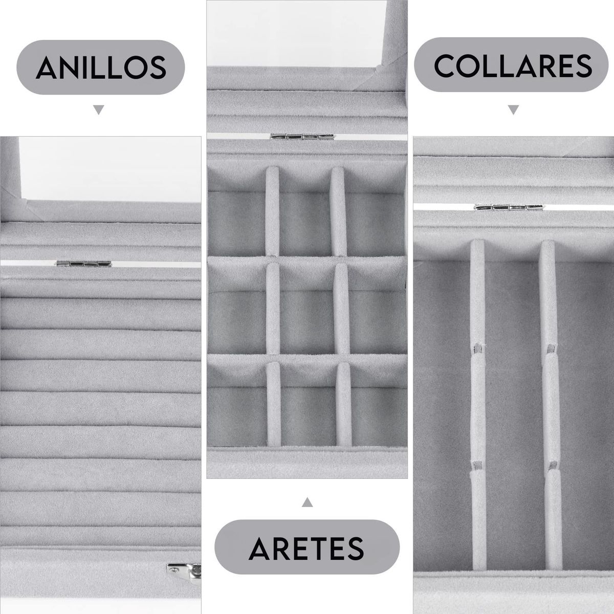 GENERICO - Joyero Multifuncional Premium Con Tapa y Broche - Color Gris