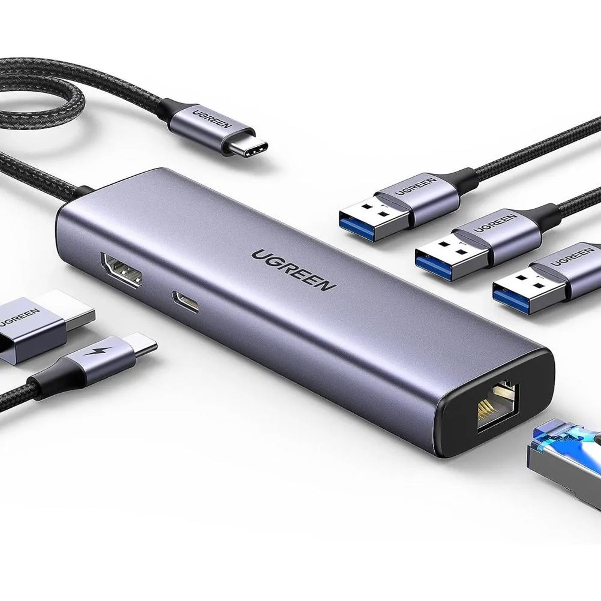 UGREEN - HUB UGREEN 6 EN 1 USB-C A 3USB 3.0 1HDMI 1RJ45 1C