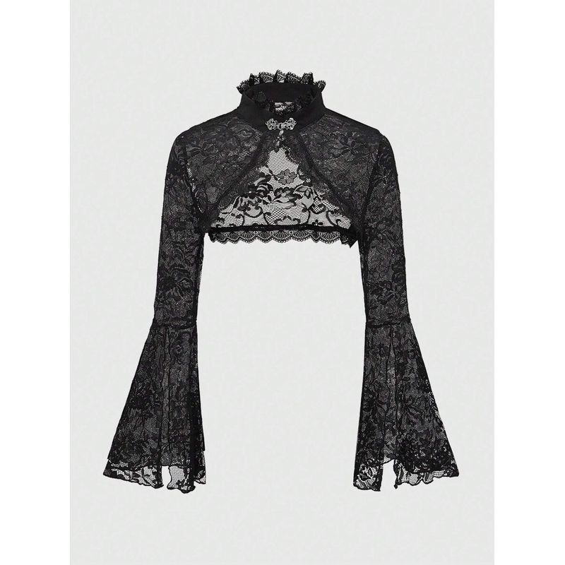 GENERICO - TOP LOLITAS BOLERO GOTICA DE ENCAJE NEGRA