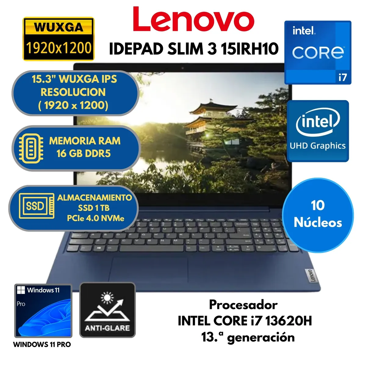 LENOVO - Laptop Lenovo IdeaPad Slim 3 15IRH10 15.3" FHD Core i7-13620H RAM 16GB SSD 1 TB WIN 11