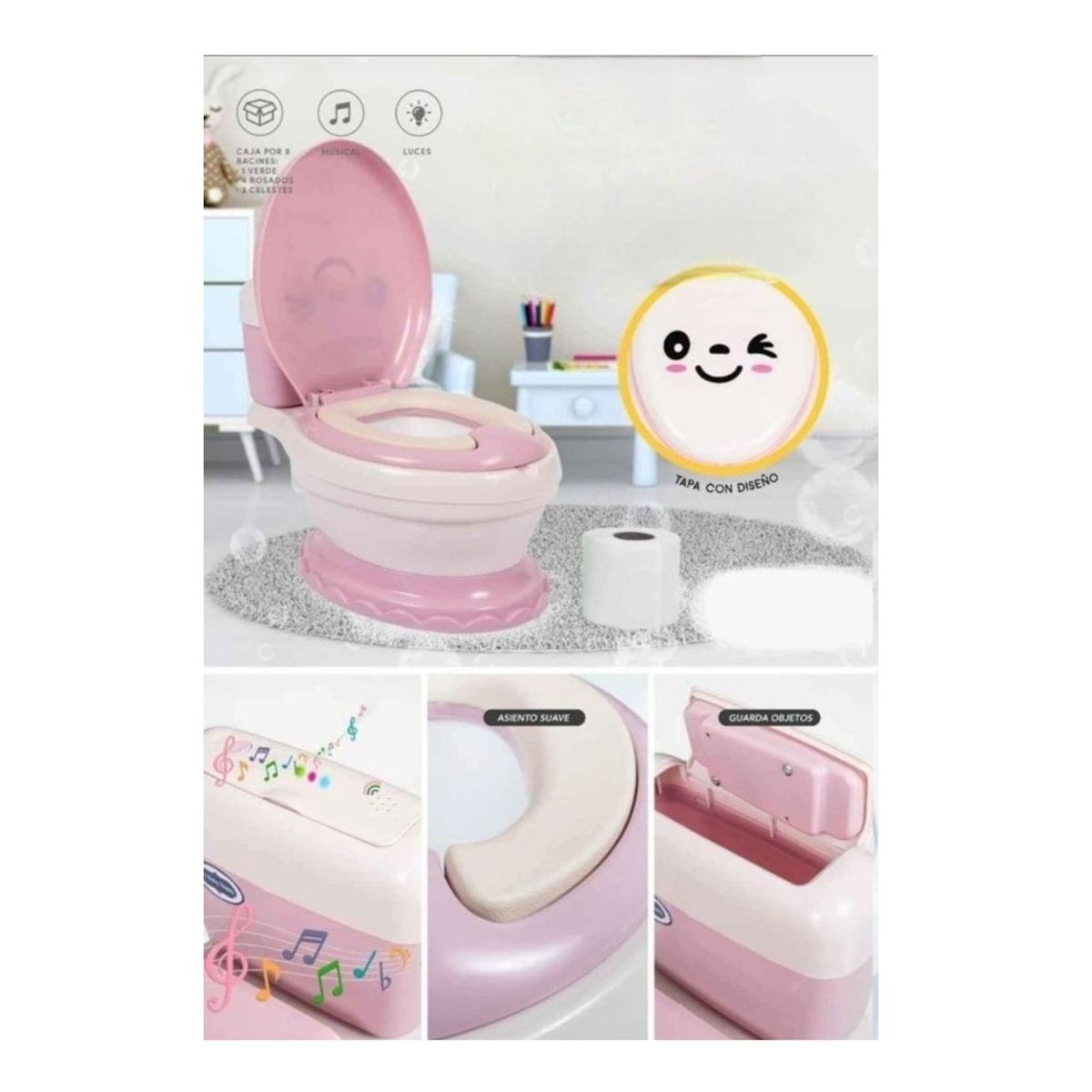 GENERICO - Inodoro Bacin de Entrenamiento Musical Color Rosado