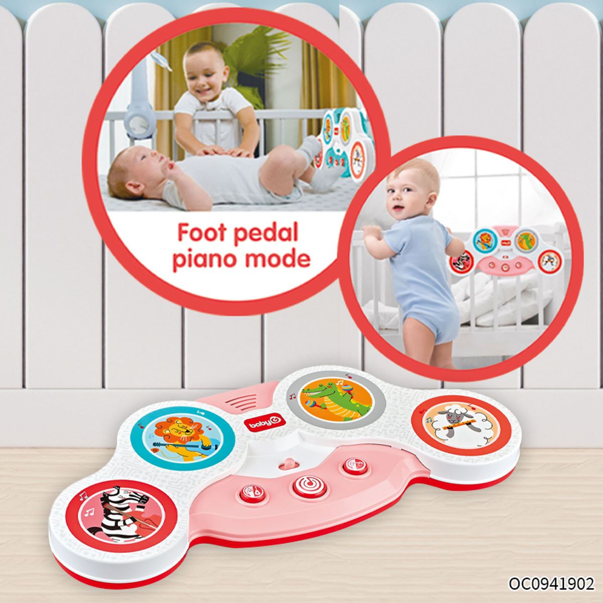 GENERICO - Piano Tambor Musical Animales - Rosado