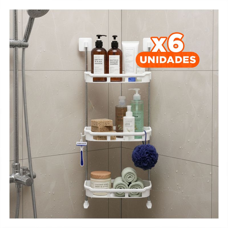 GENERICO - Pack6 Repisa con 3 Niveles de Baño Blanco Y+Regalo Stickers