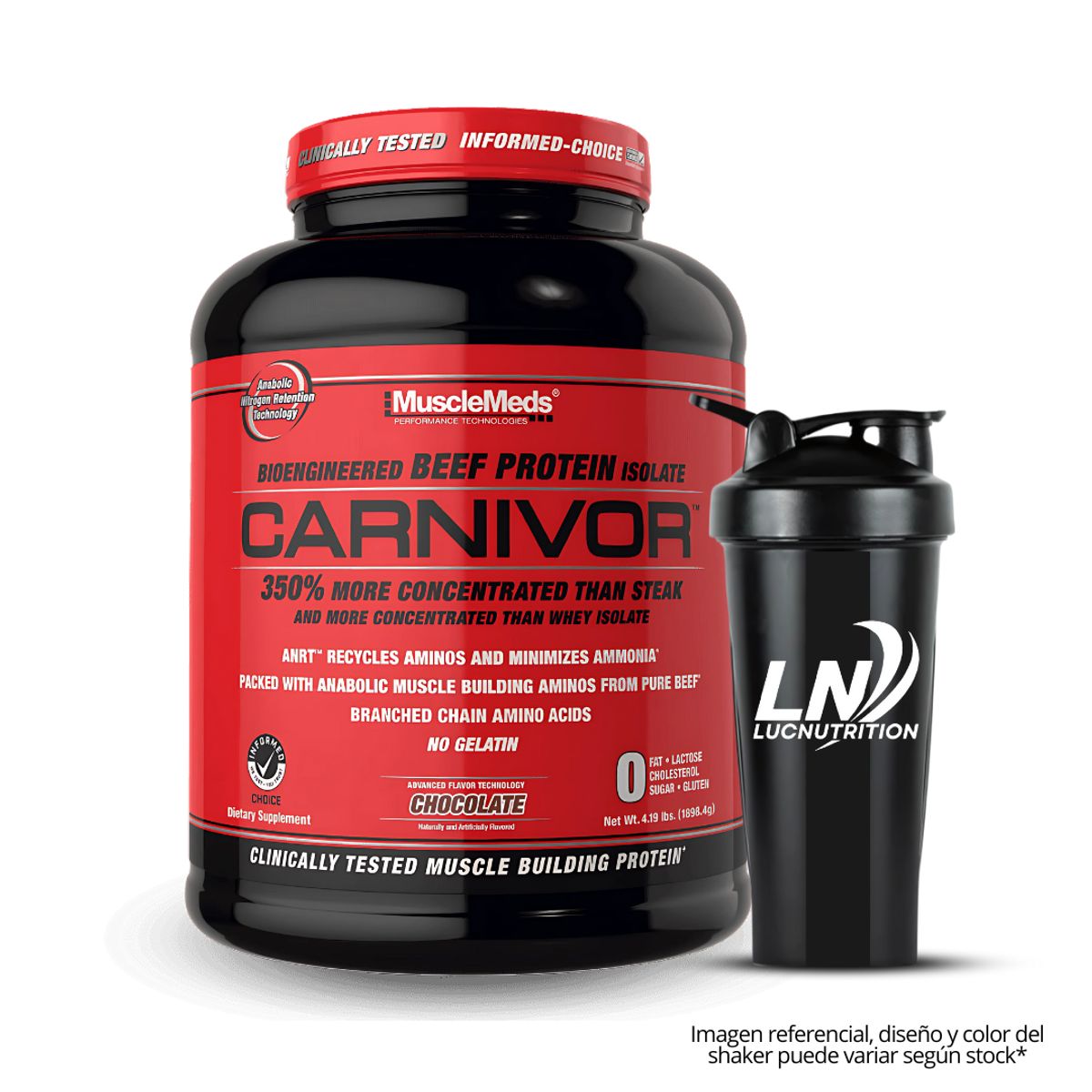 MUSCLEMEDS - Carnivor 4.19 Lb Beef Protein - Chocolate + Shaker