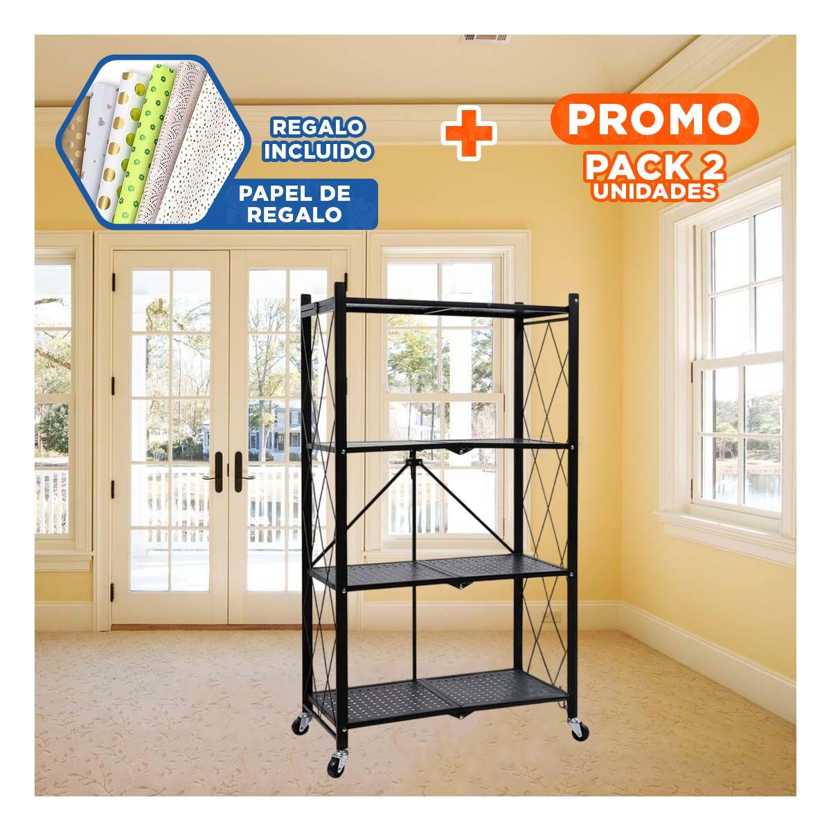 GENERICO - Pack2 Estante para Casa de 4 Niveles Negro Y+Papel de Regalo