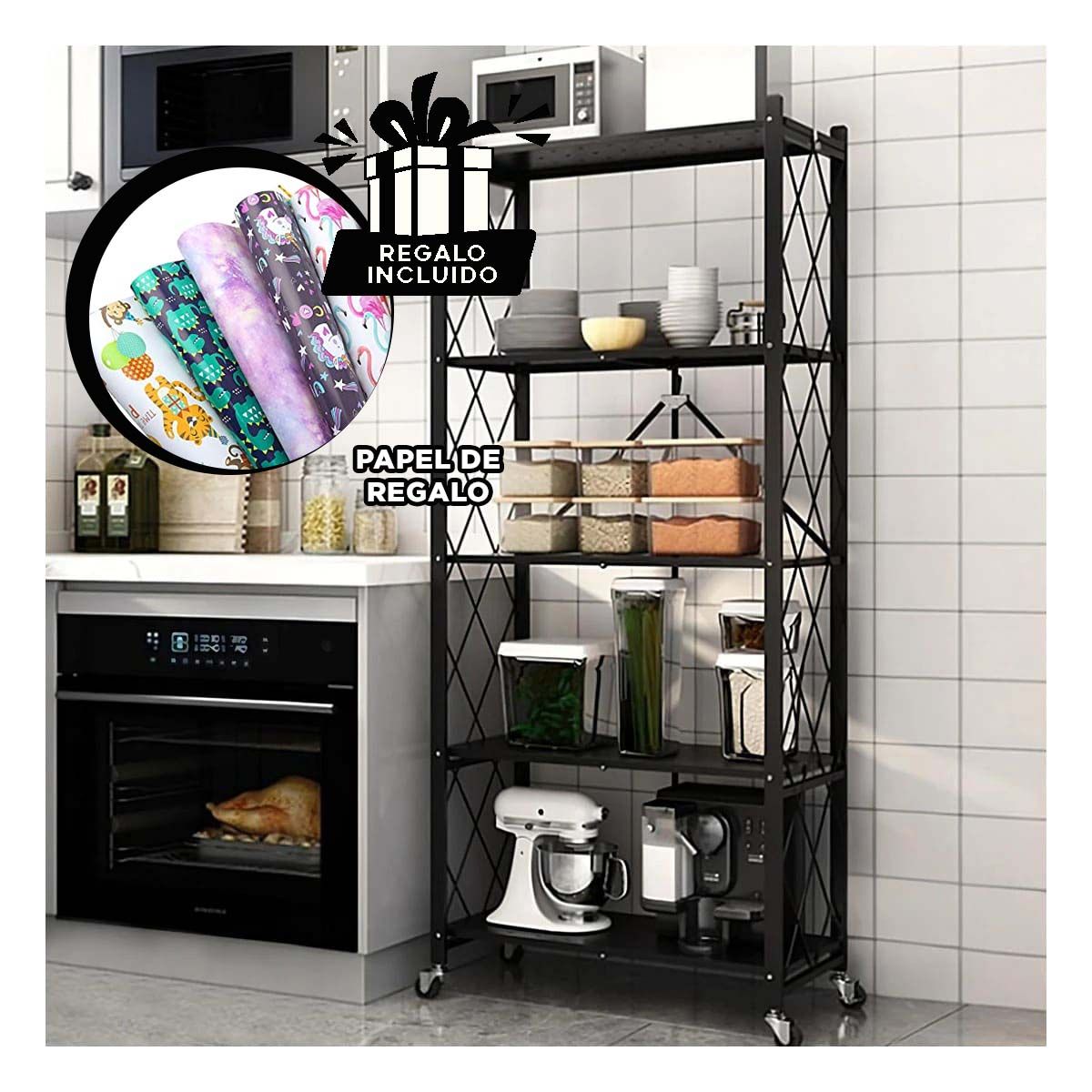 GENERICO - Estante de 5 Niveles Plegable Color Negro Y+Papel de Regalo