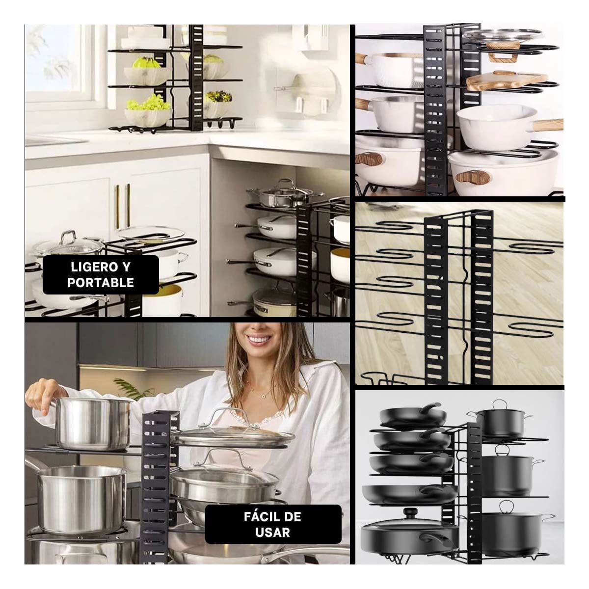 RYBIU IMPORT - Pack2 Soporte Organizador de Tapas y Ollas en Color Negro