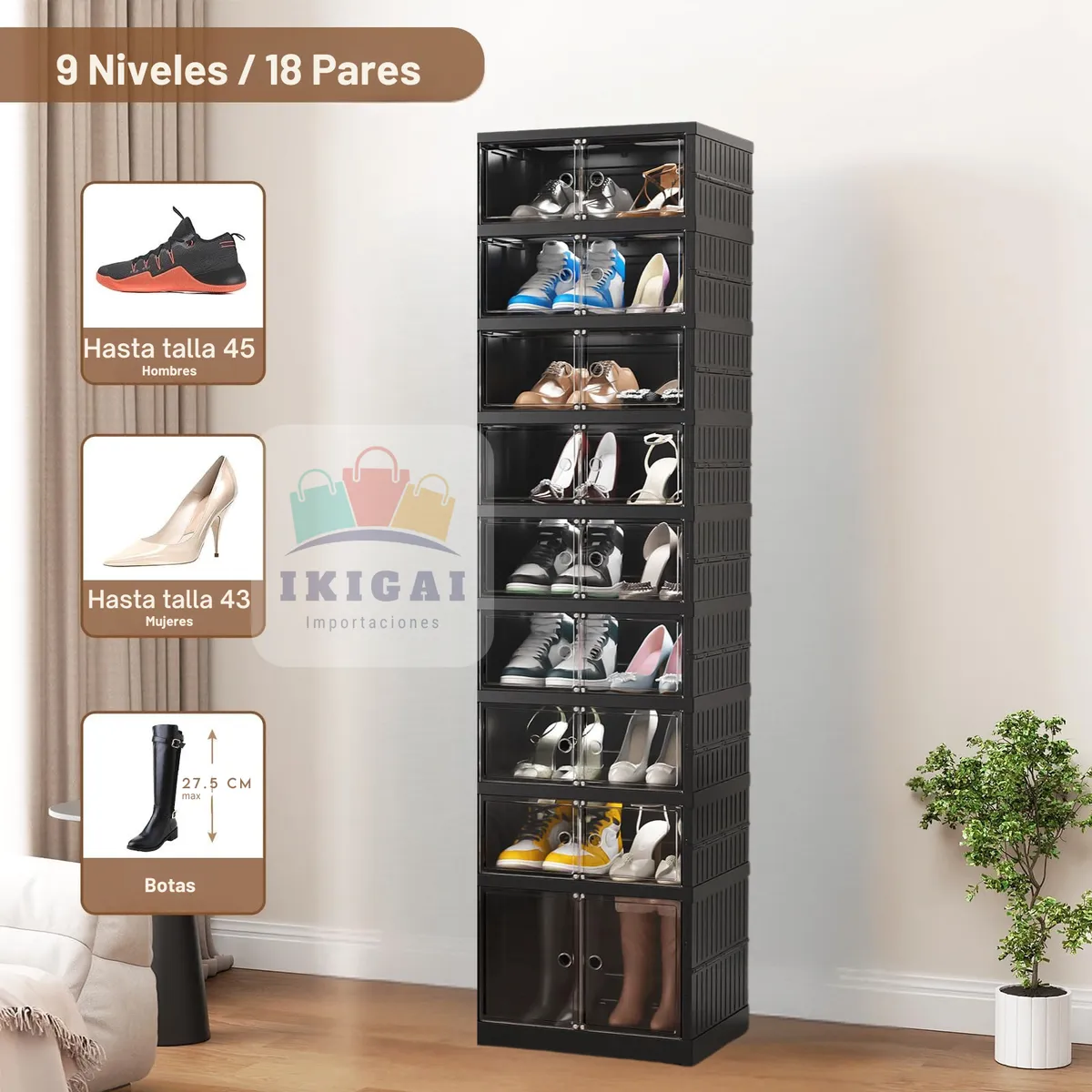 GENERICO - Organizador De Calzado Para 18 Pares - Color Negro