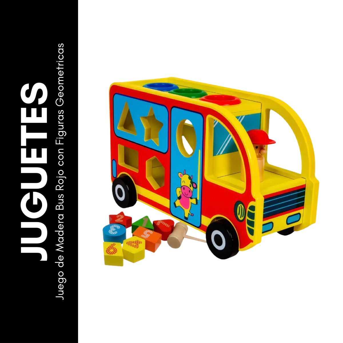GENERICO - Juego de Madera Bus Rojo con Figuras Geometricas
