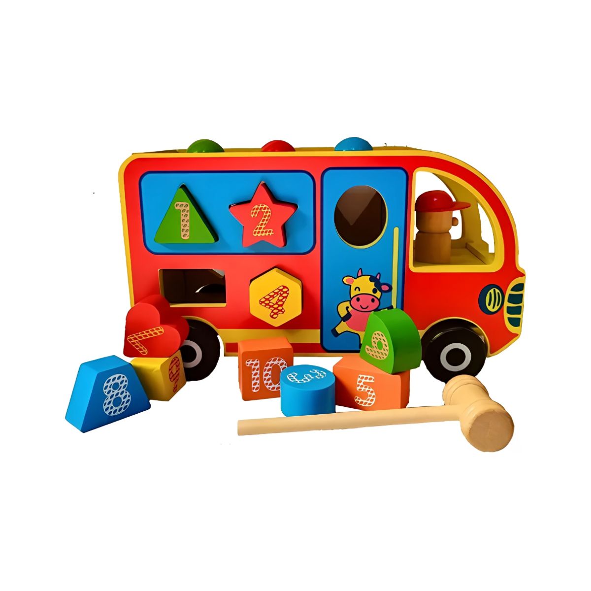 GENERICO - Juego de Madera Bus Rojo con Figuras Geometricas