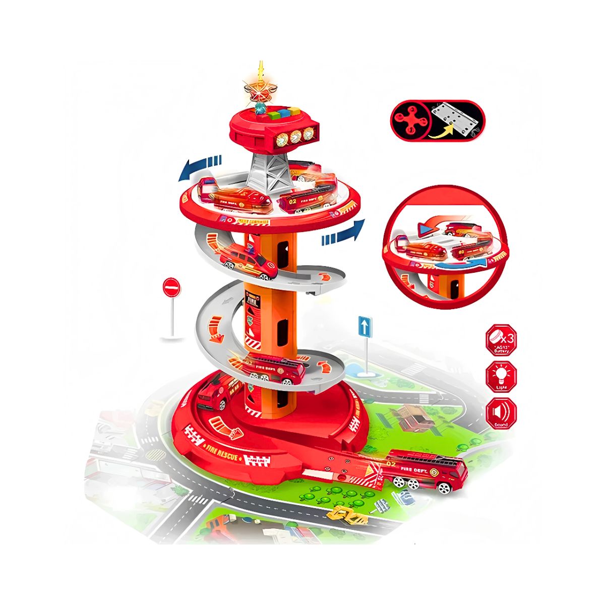 GENERICO - Juguete Garage De Bombero Pista Carro Luz Y Sonido