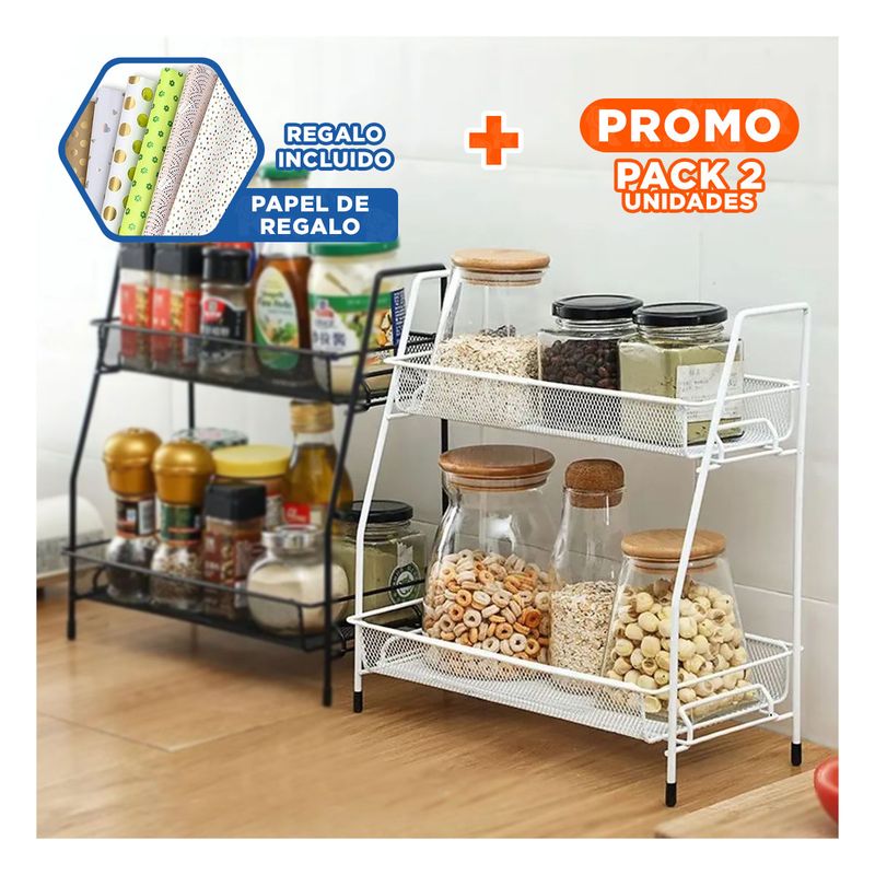 GENERICO - Pack2 Estante Util de 2 Niveles en Blanco Y+Papel de Regalo