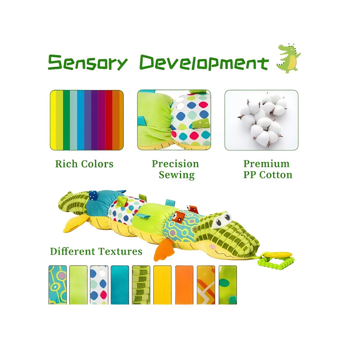 GENERICO - Juguete Cocodrilo Sonajero Peluche Apego Sensorial