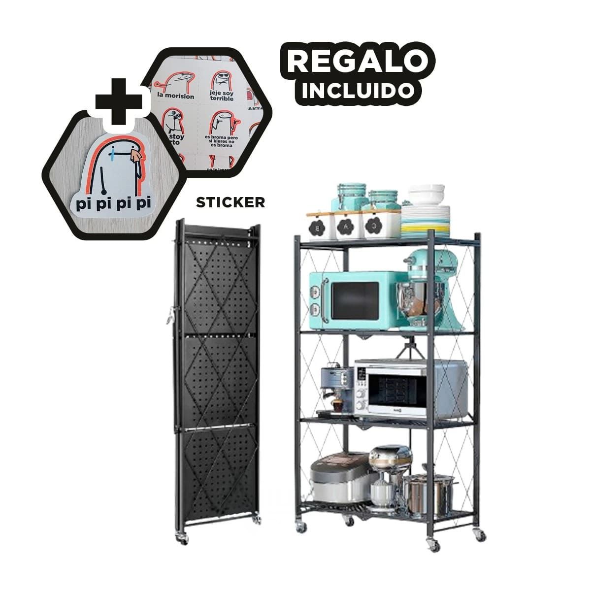 GENERICO - Estante Practico de 4 Divisiones en Negro Y+Regalo Stickers
