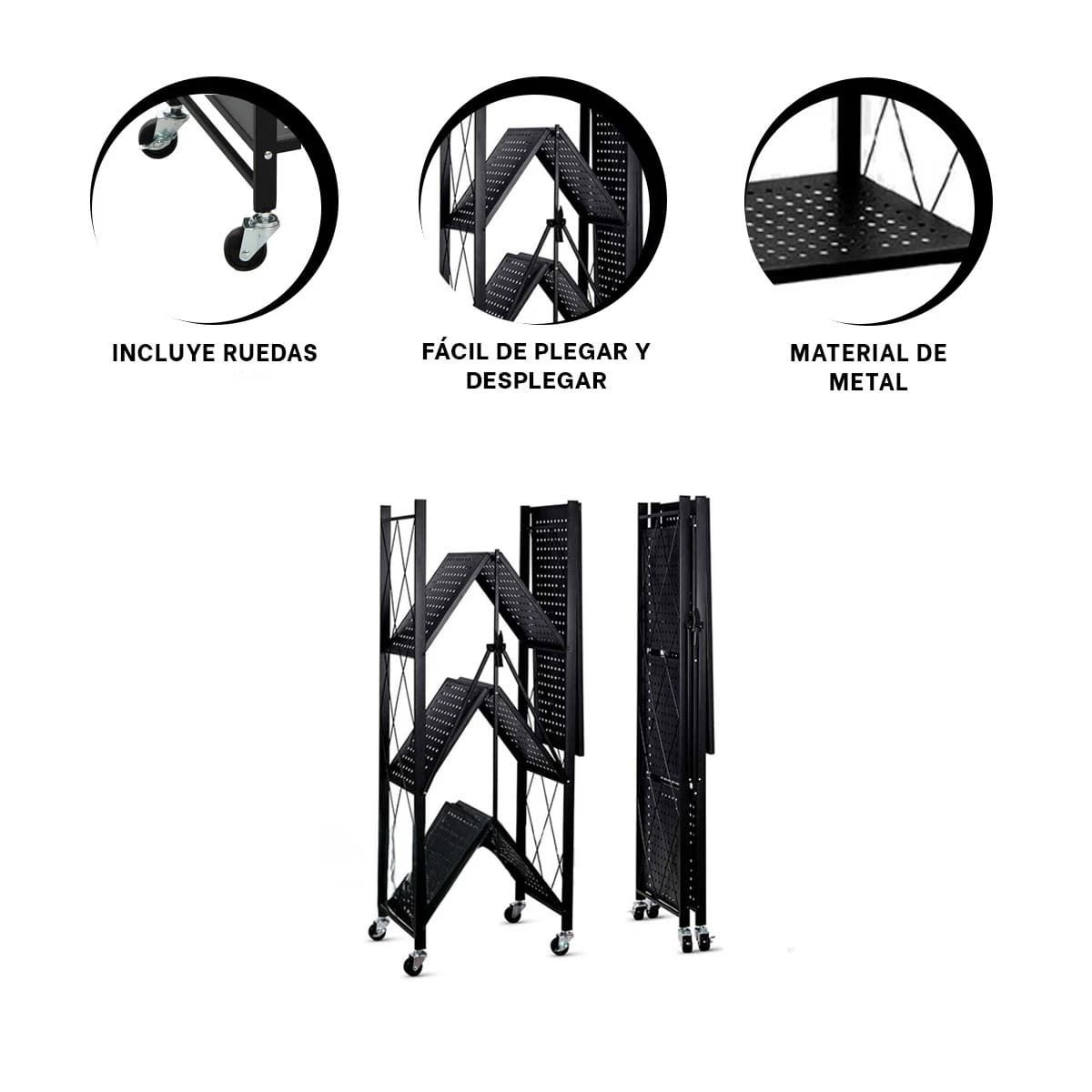 GENERICO - Estante Practico de 4 Divisiones en Negro Y+Regalo Stickers