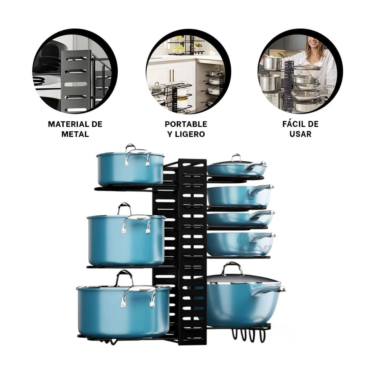 GENERICO - Pack2 Soporte Organizador de Tapas y Ollas en Color Negro