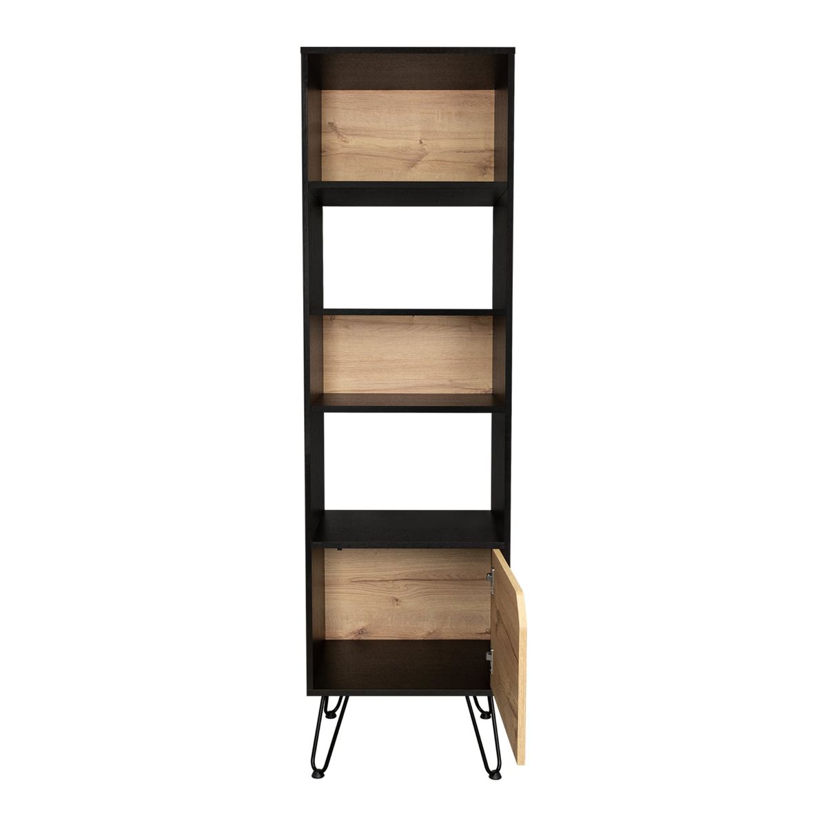 FMFURNITURE - Biblioteca 1 Puerta 5 Repisas Fm-014N Negro Y Café Oscuro