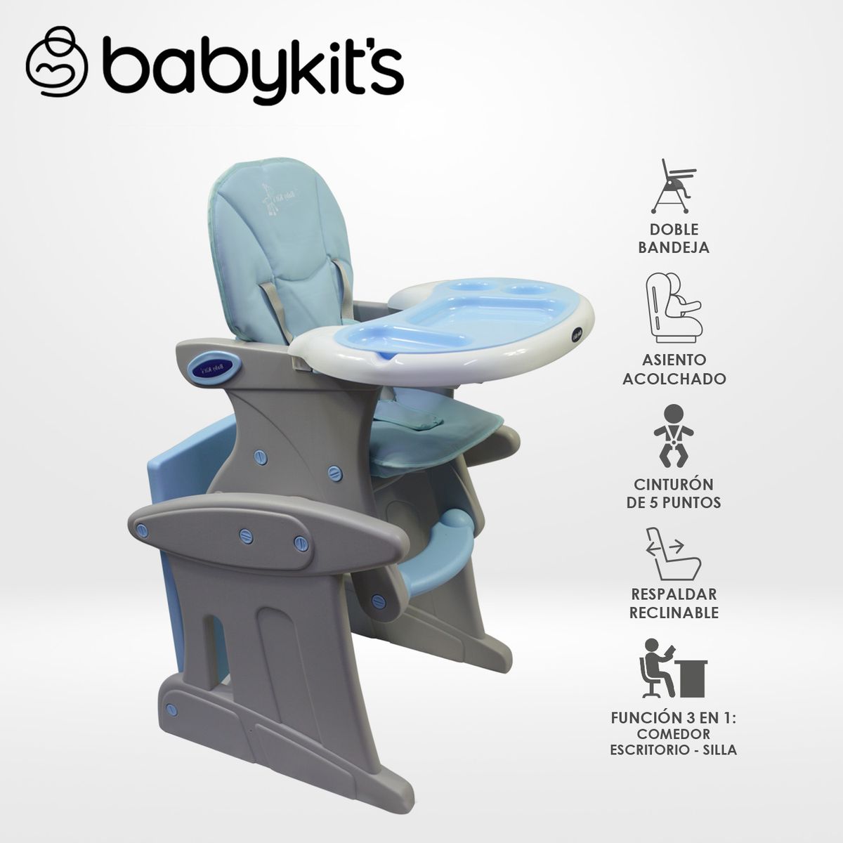 BABY KITS - Silla de Comer Carpeta 3 en 1 Azul