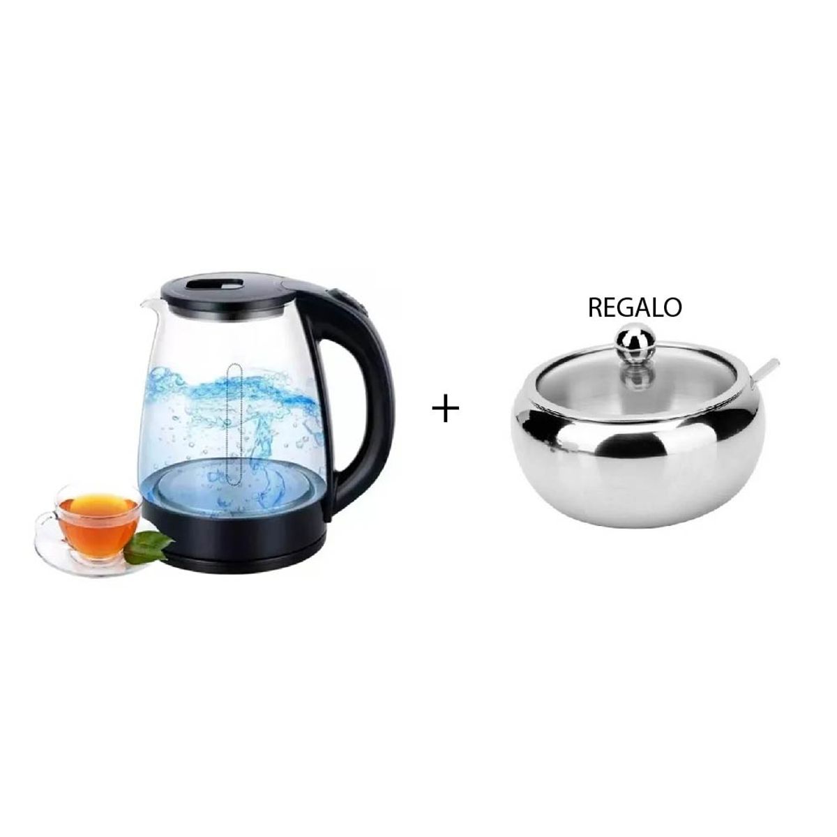 GENERICO - Hervidor  vidrio con iluminación + azucarero de regalo