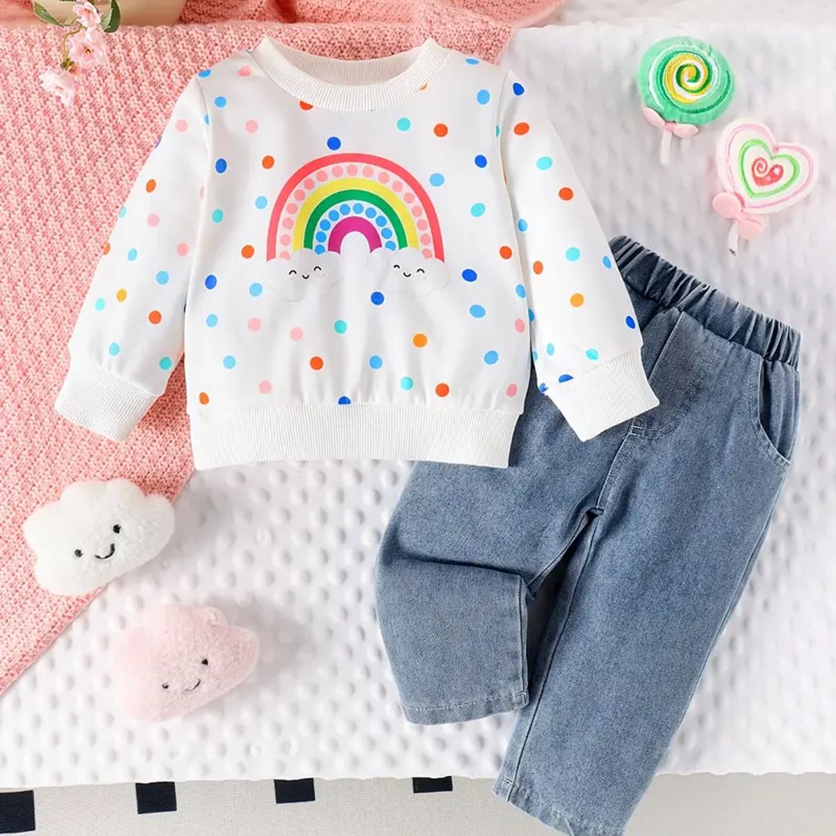 GENERICO - Polera delgada y pantalón denim para bebés y niñas