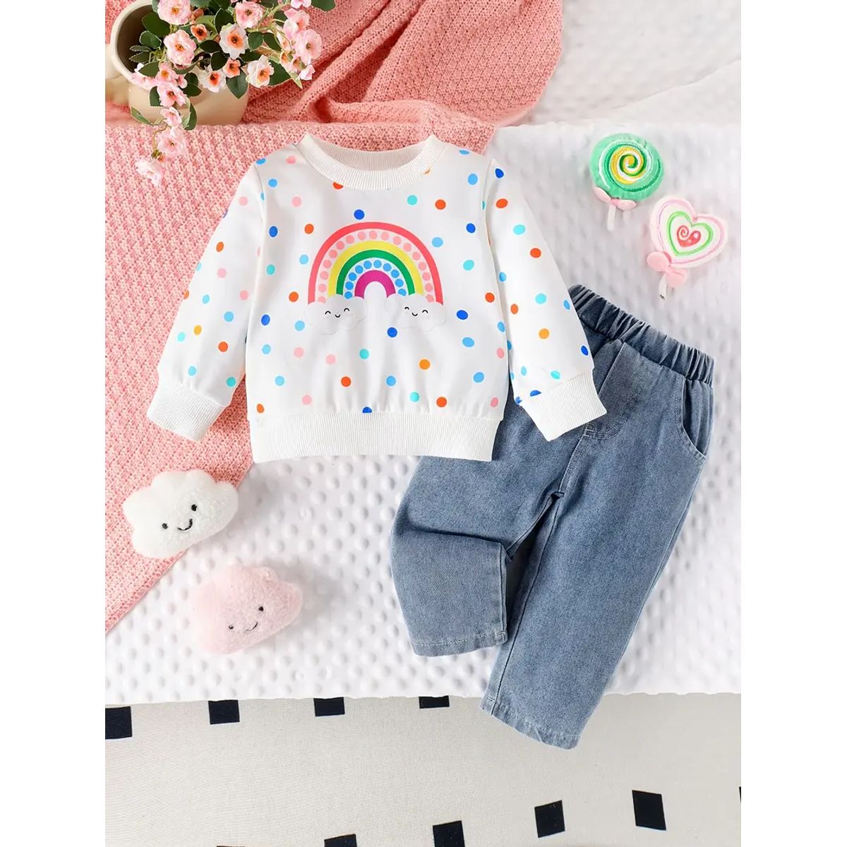 GENERICO - Polera delgada y pantalón denim para bebés y niñas