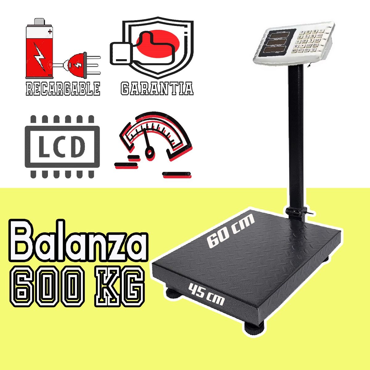 GENERICO - Balanza Industrial 600 Kg HIPOCAMPO con Plataforma HP-600KG