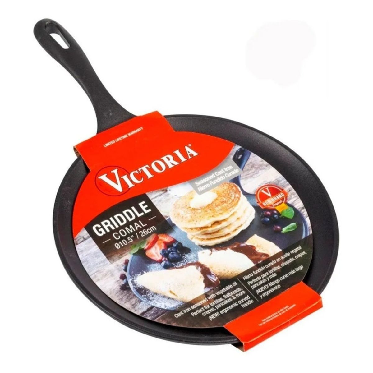 VICTORIA - Sartén Comal 26 cm Hierro fundido Esmaltado Victoria