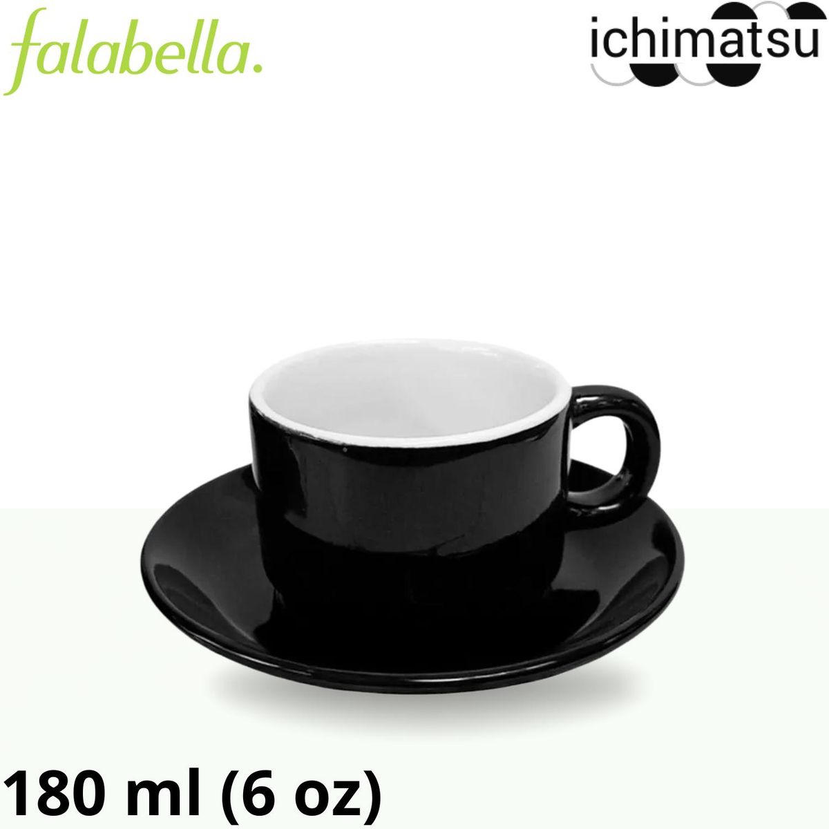 ICHIMATSU - Taza con plato de Loza Negro 180 ml (X6Unid).