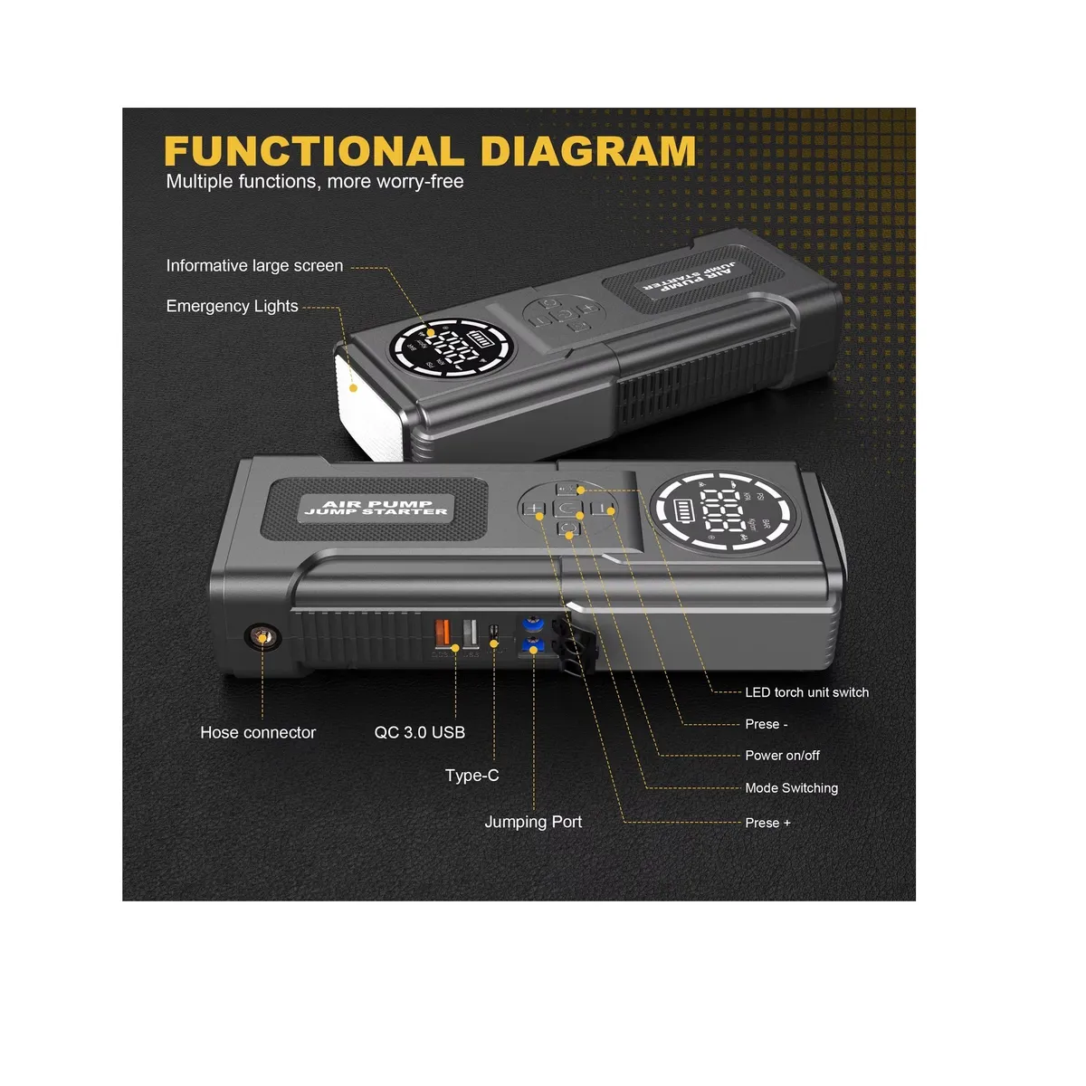 GENERICO - Arrancador de Bateria De Auto Con Compresora De Aire