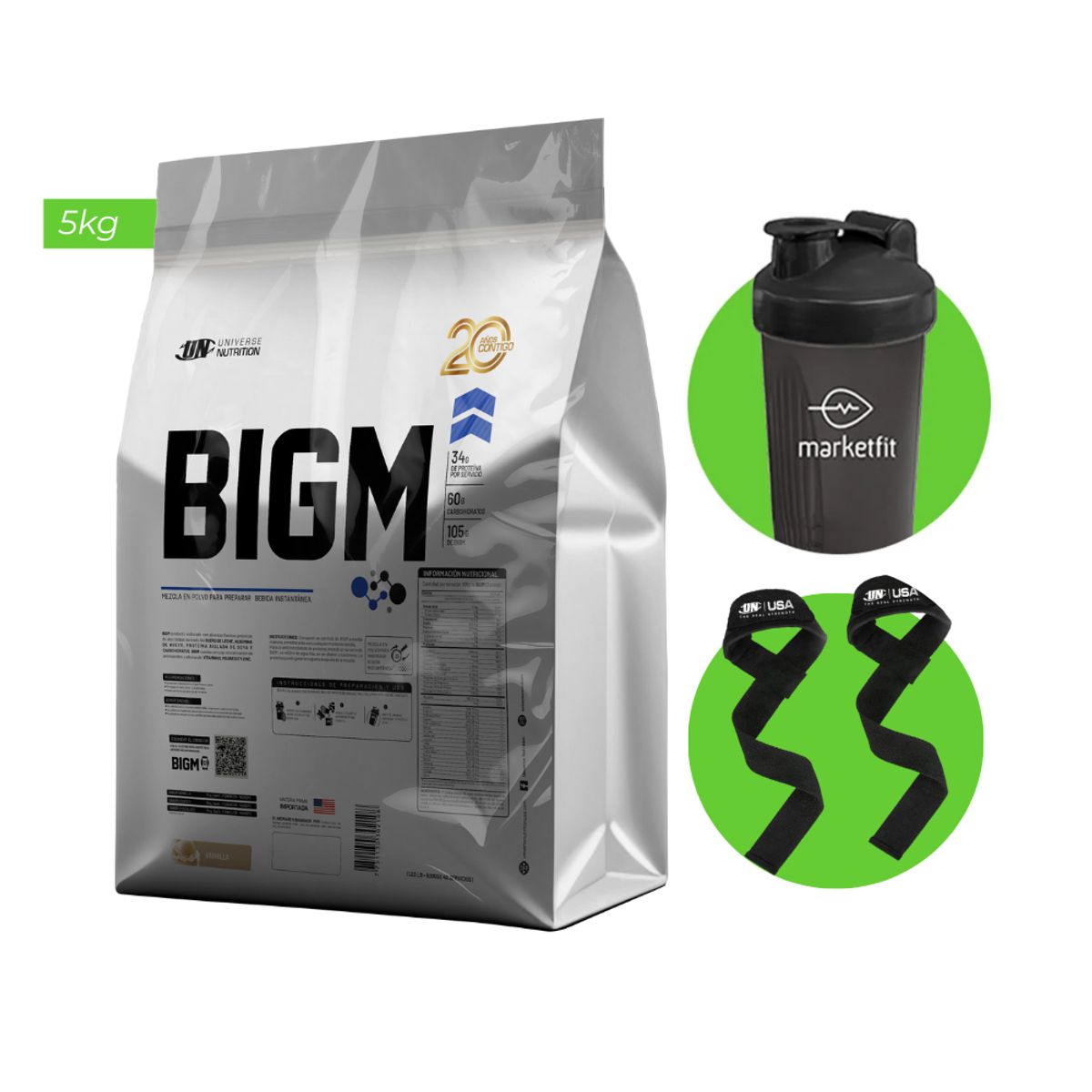 UNIVERSE NUTRITION - BIGM 5KG PROTEÍNA PARA GANAR MASA MUSCULAR VAINILLA UN + REGALO