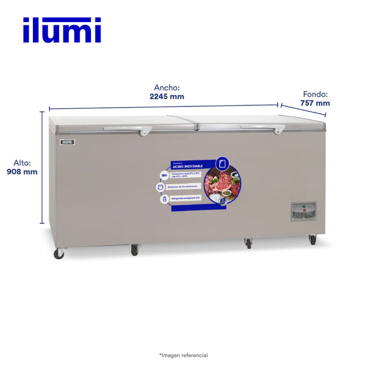 ILUMI - Congelador con tina de Acero Inoxidable de 1000 litros - TFI-10002DG