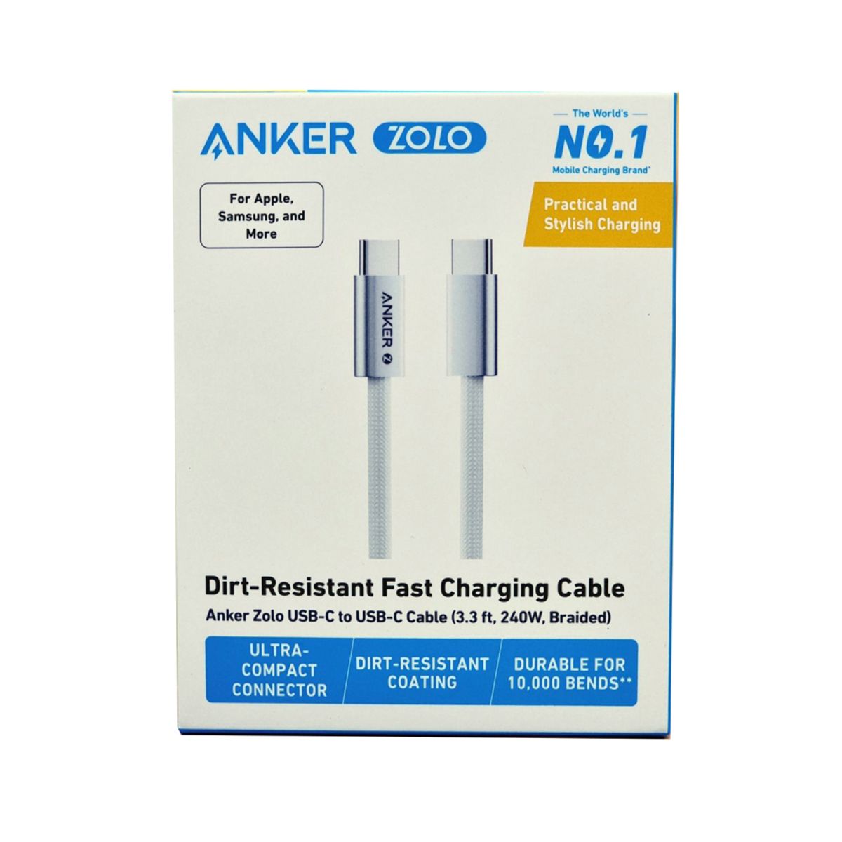 ANKER - CABLE DE CARGA  ANKER ZOLO USB C - USB C 33ft 240W