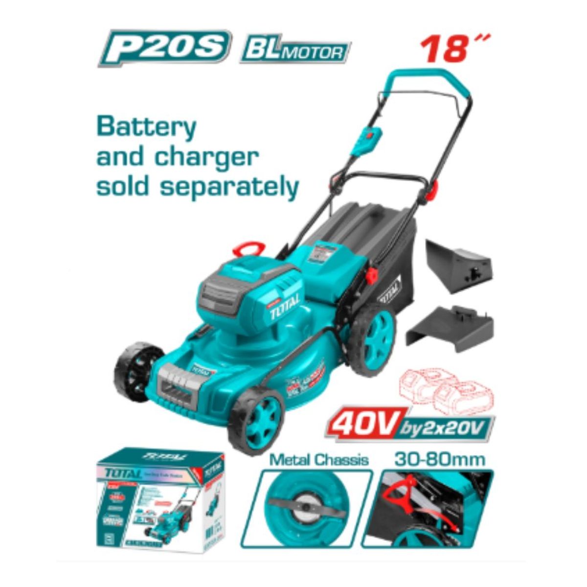 TOTAL TOOLS - Corta Cesped 40V 20V+20V 2800RPM C460MM Industrial - TLMLI20185