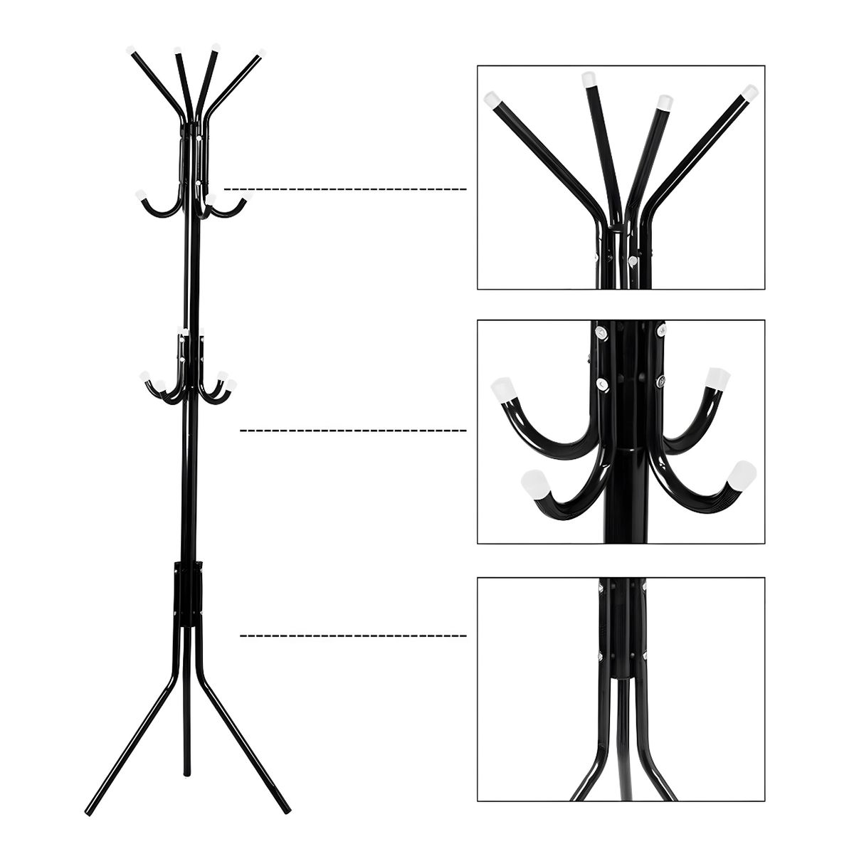 SM - PERCHERO DE PIE COLGADOR DE ROPA DE METAL CROMADO -12 GANCHOS NEGRO