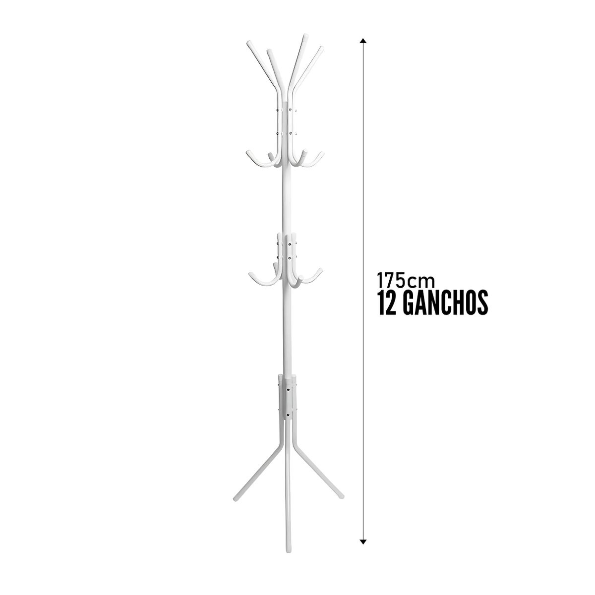 SM - PERCHERO DE PIE COLGADOR DE ROPA DE METAL CROMADO -12 GANCHOS BLANCO