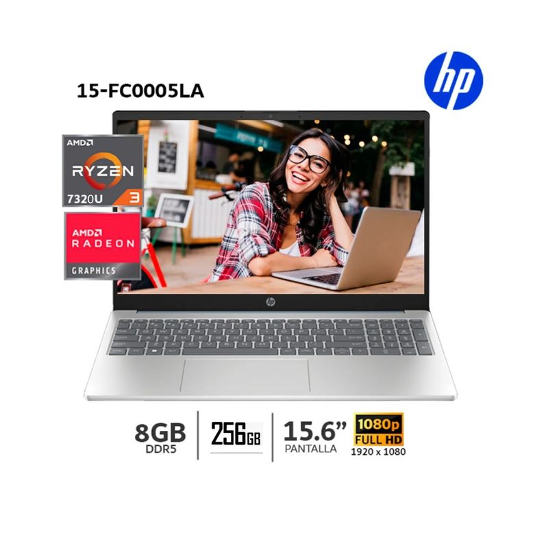 HP - Laptop HP 15-FC0005LA AMD Ryzen 3 7320U 8Gb Ram 256Gb SSD 156” FHD Wind 3 CELDAS-802M8LA