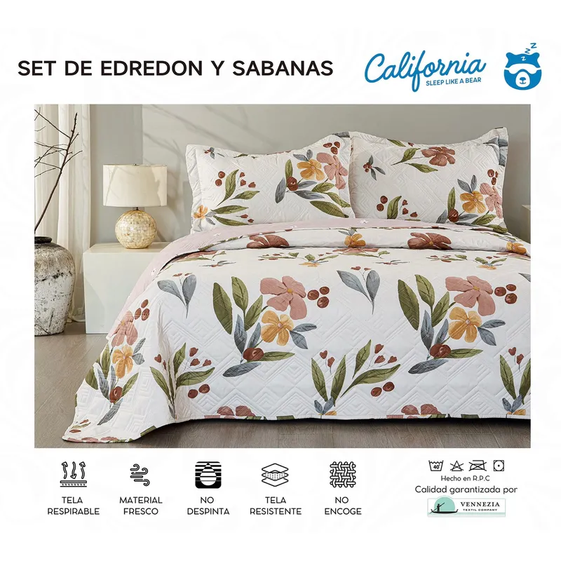 MINGDA - Set de Cubrecama + Juego de sabanas + fundas  2 Pz 100% Algodón